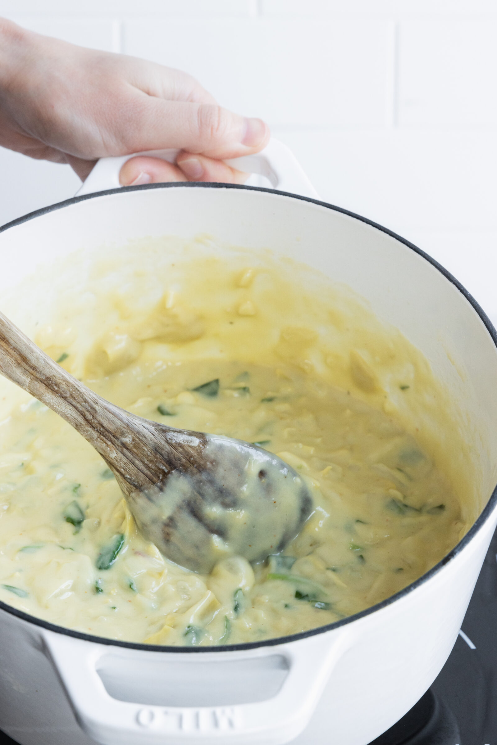 Vegan spinach artichoke dip before baking