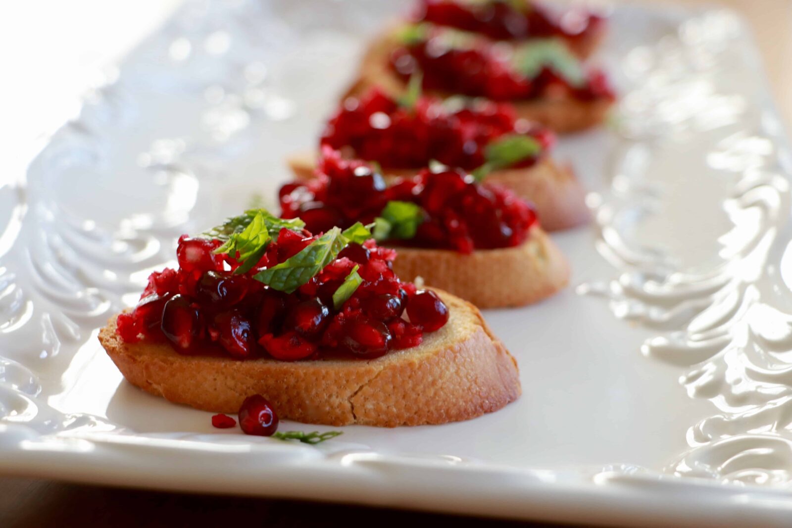 Cranberry Crostini Served on a white platter