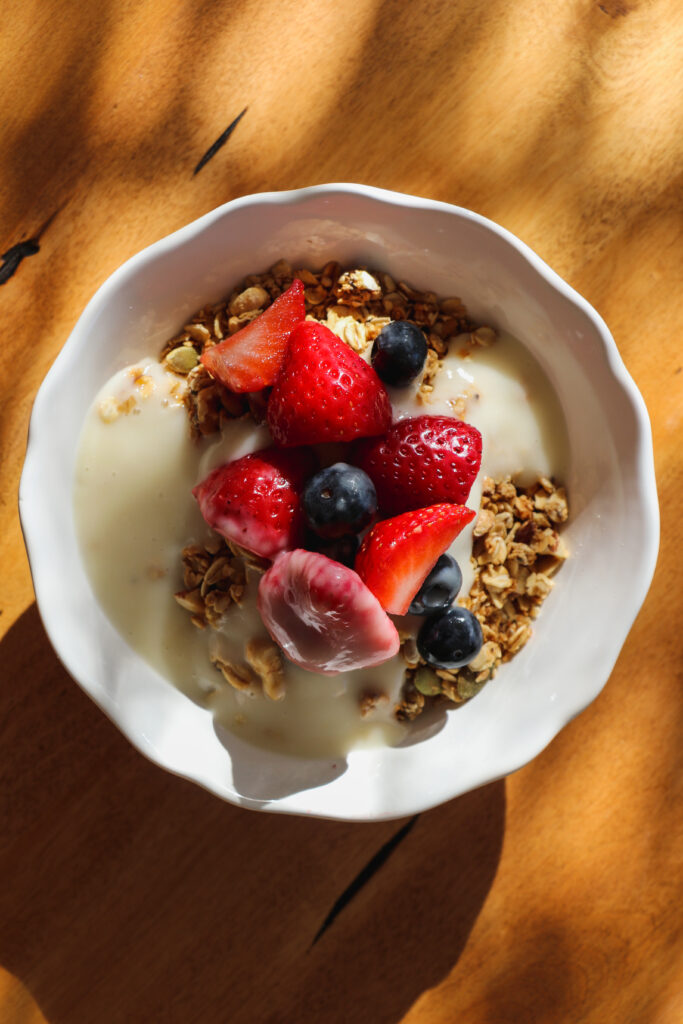 Pear Cream served with granola and berries