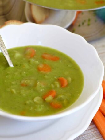 Split Pea Soup served in a white bowl