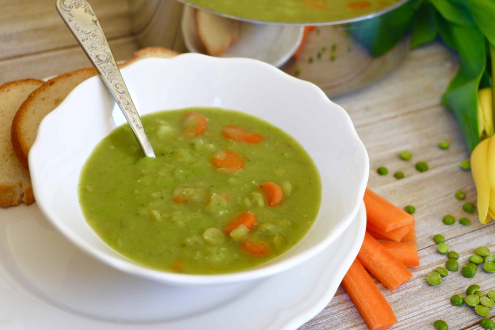 Split Pea Soup served in a white bowl