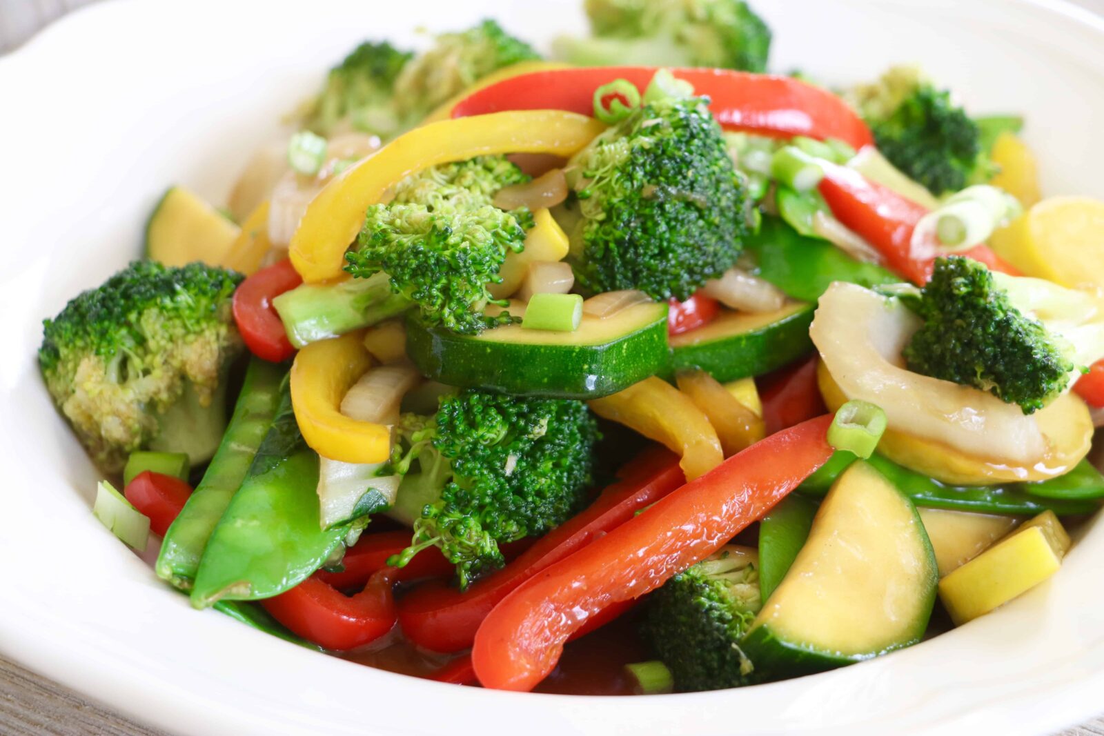 Vegetable Stir-Fry served in a white bowl