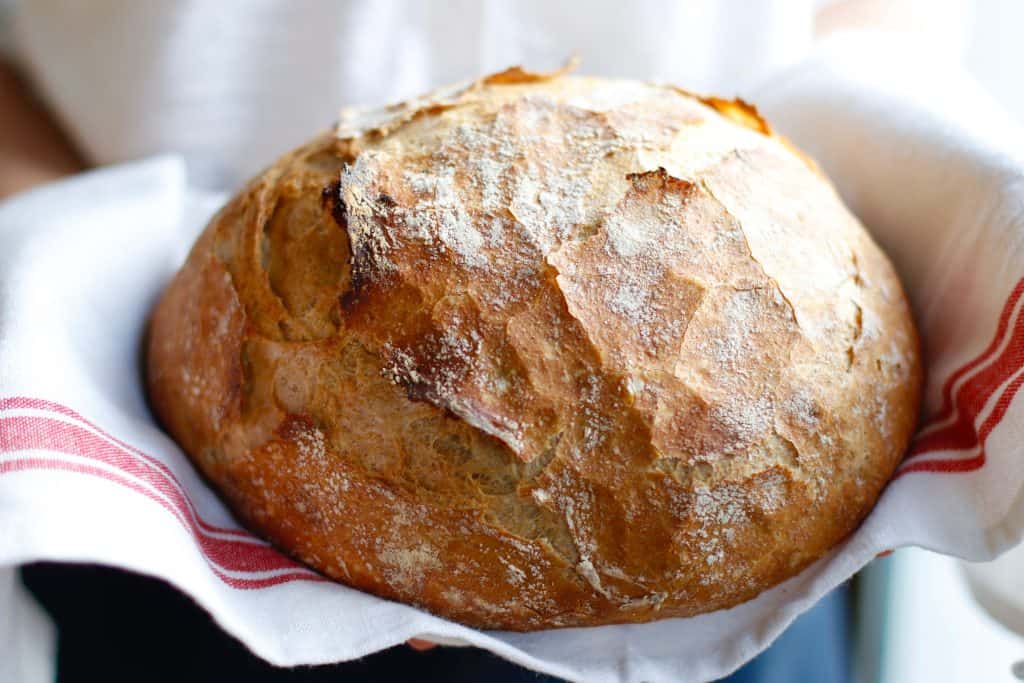 No-knead artisan bread warm from the oven