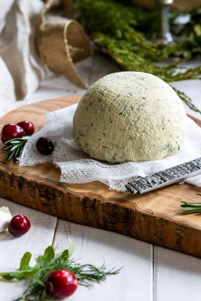 Vegan Roasted Garlic & Herb Cheesy Spreadable Dip Served on a Serving Plate