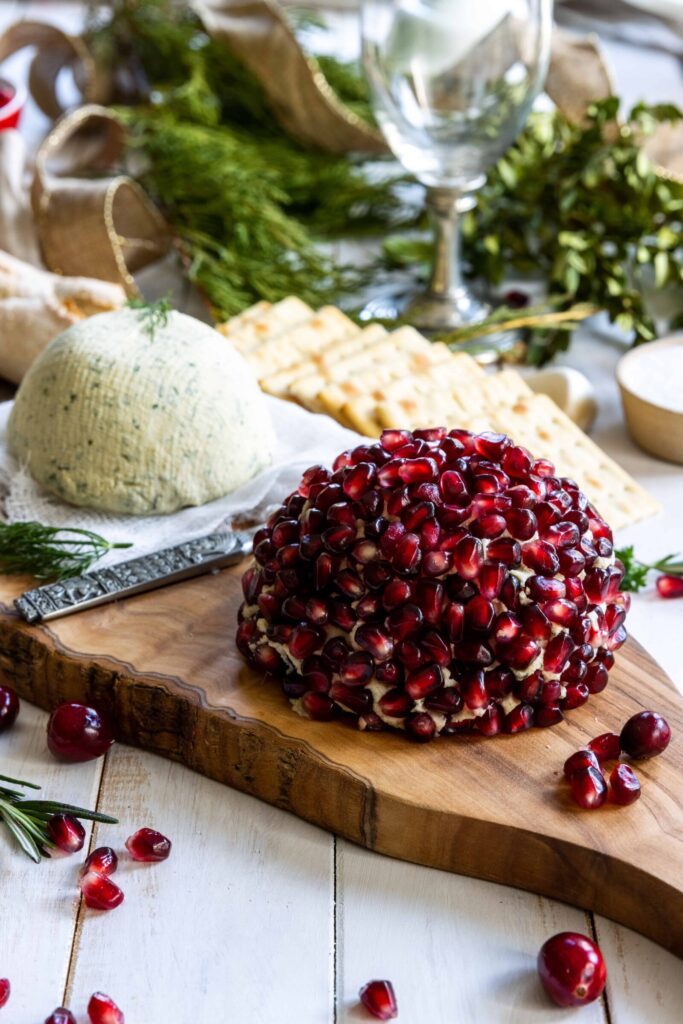 Vegan Roasted Garlic & Herb Cheesy Spreadable Dip with Pomegranate