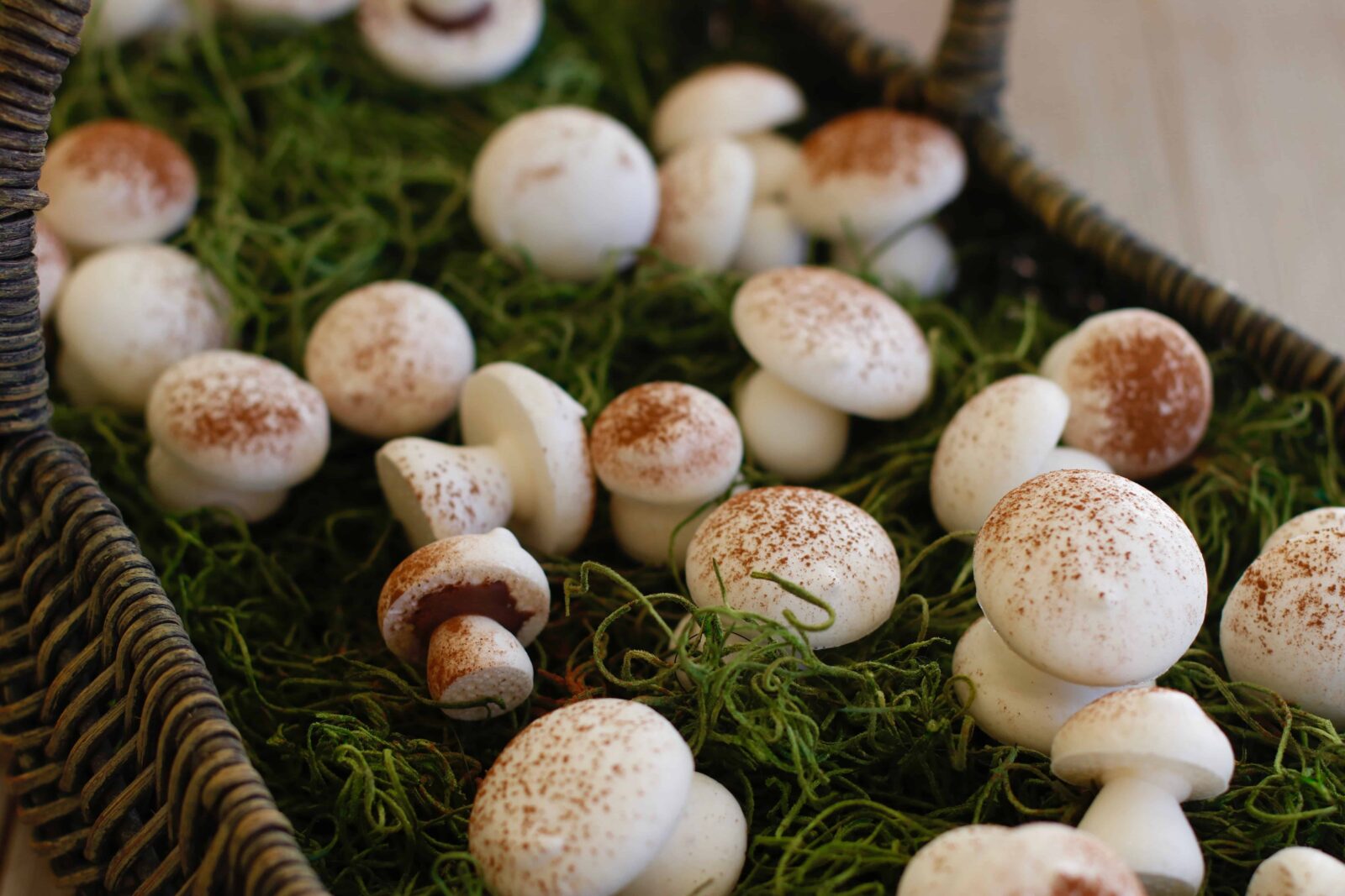 Vegan Meringue Mushroom Cookies served in a basket