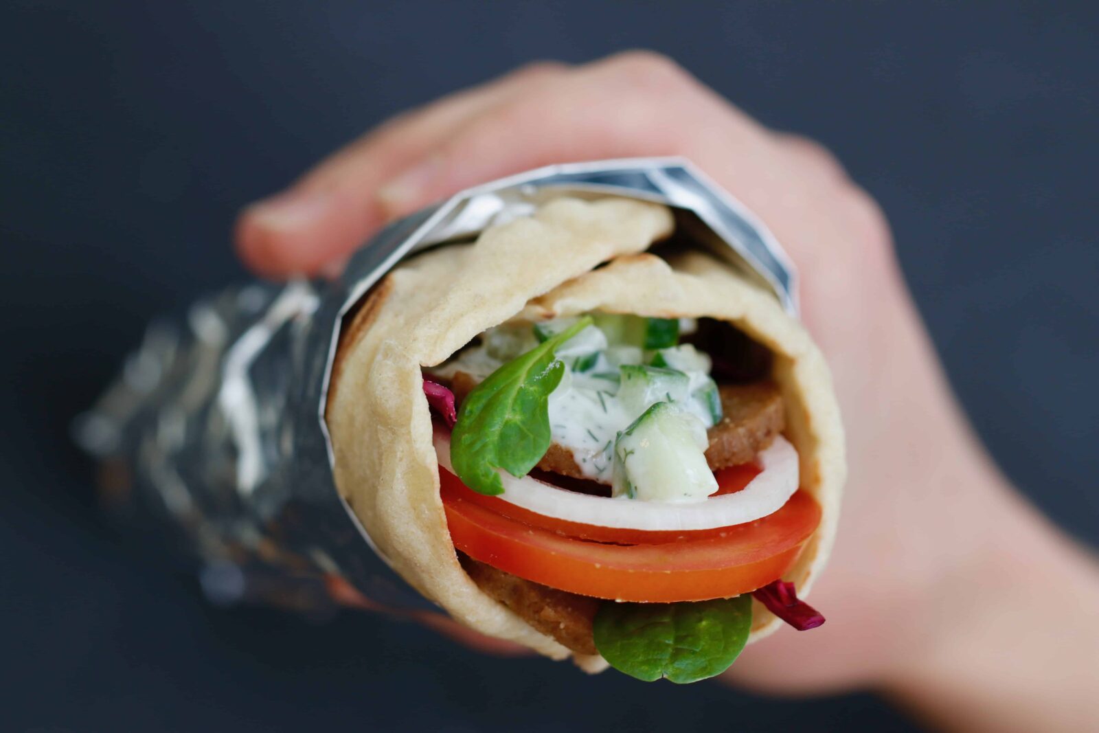 Vegan Gyro served with Tzatziki sauce