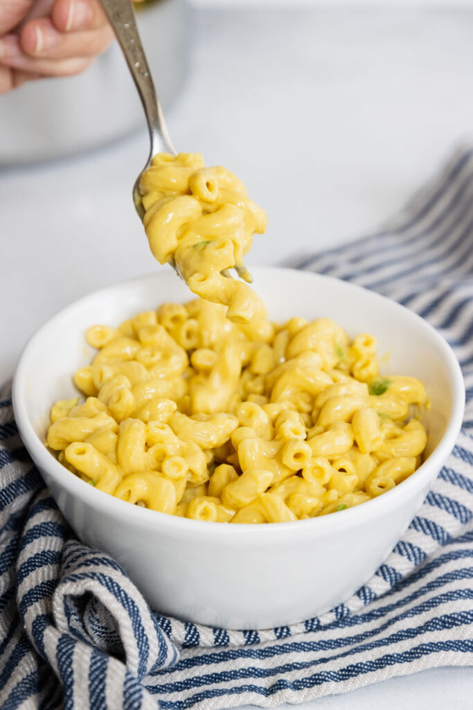 Vegan mac and cheese served in a bowl 