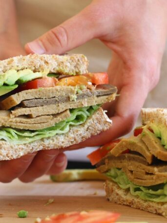 Vegan deli meat served in a sandwich