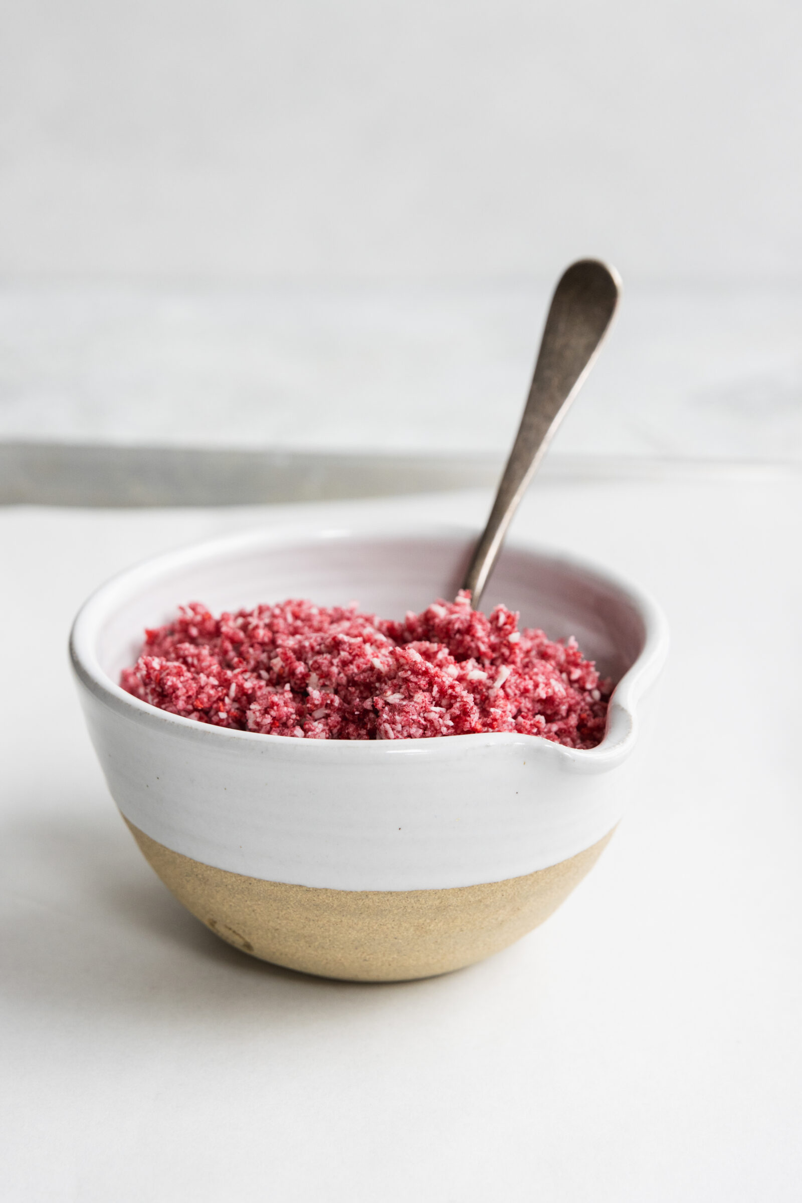 Raspberry truffle mixture in a bowl