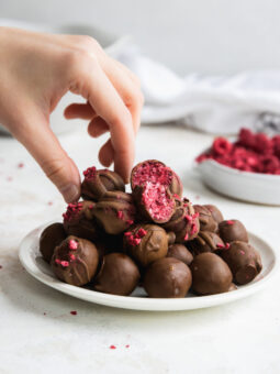 Vegan Raspberry Truffles served on a plate