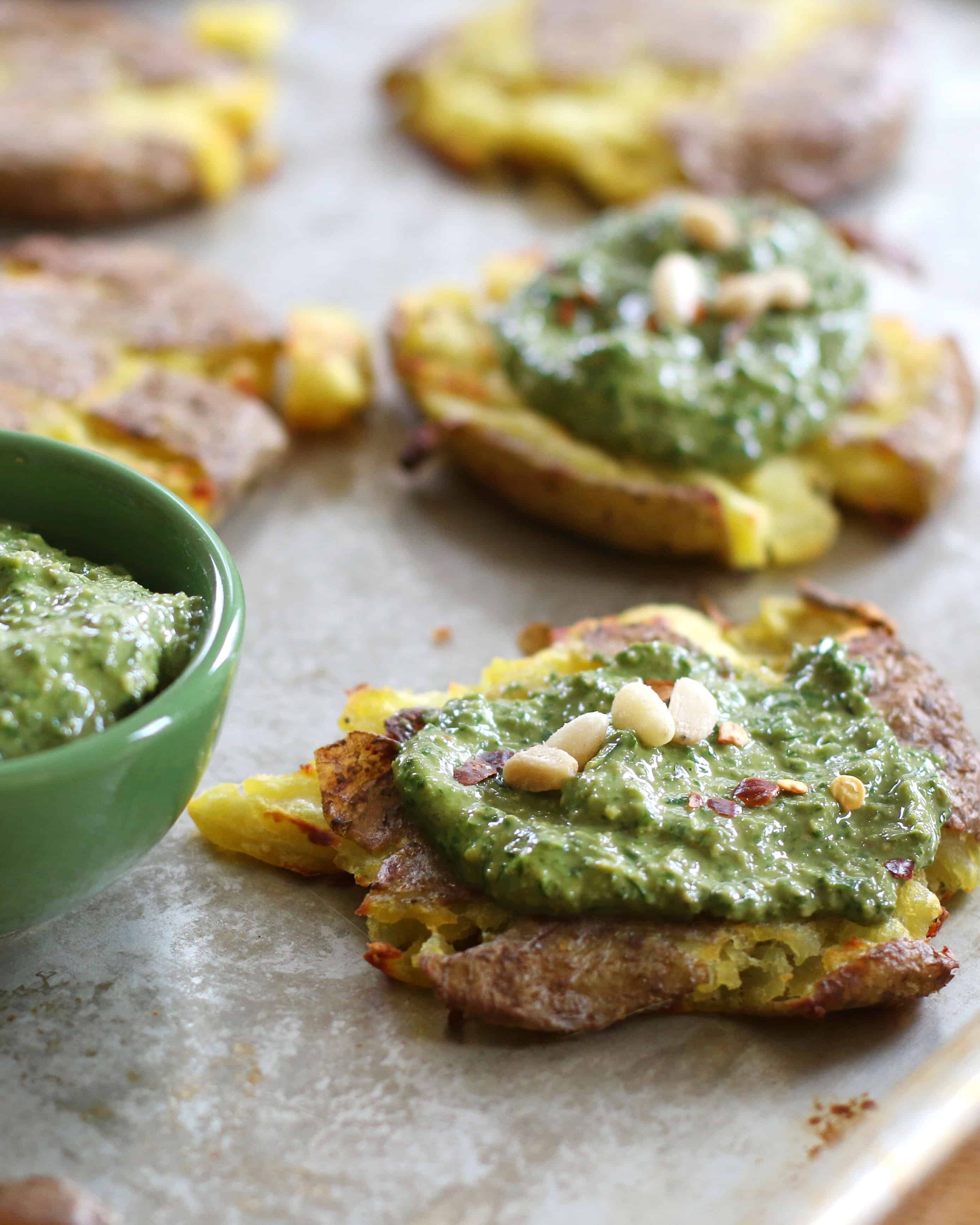 Instant Pot Duo Crisp Pesto Smashed Potatoes