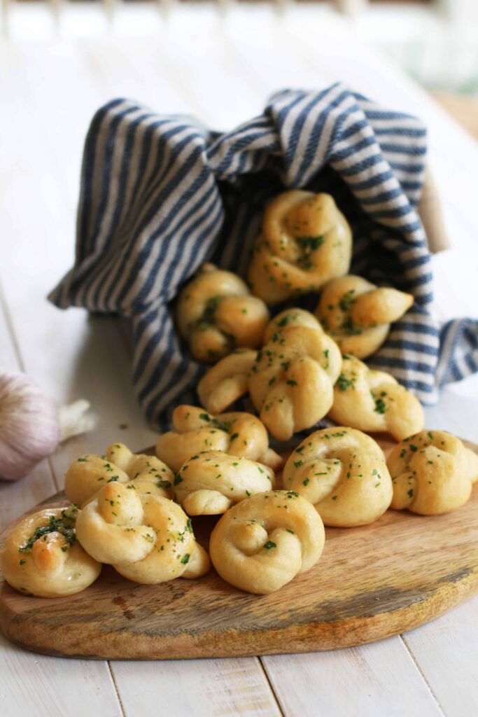 Vegan Garlic Knots served fresh from the oven