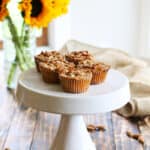 Vegan Breakfast Muffins served on a white cake stand