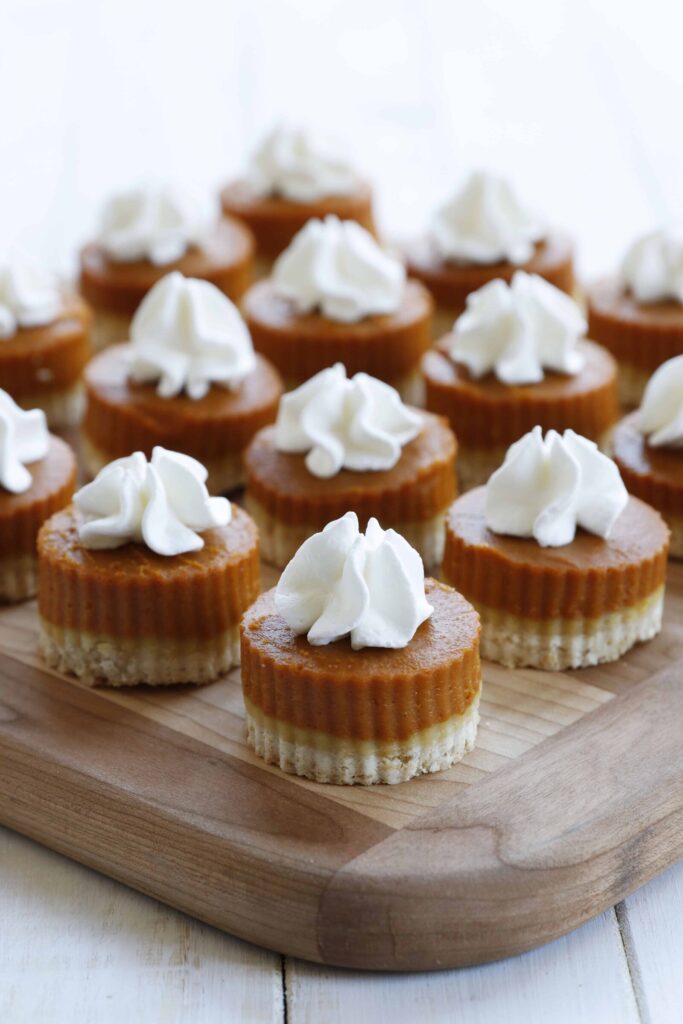 Vegan Pumpkin Pie Bites served on a wooden platter