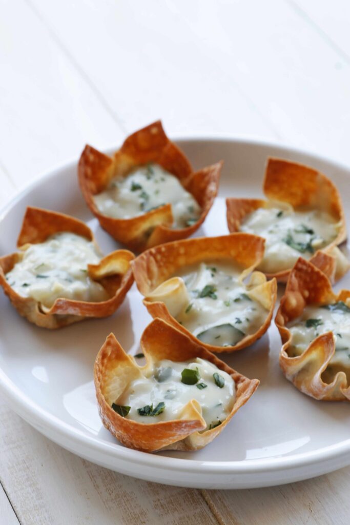 Vegan Spinach Artichoke Dip in Wonton Cups