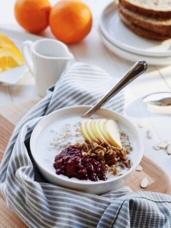 Steel Cut Apple Oatmeal served in a bowl