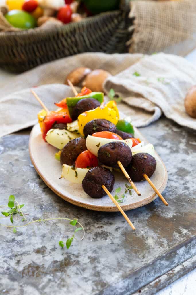 Grilled Mushroom Kebabs on a platter