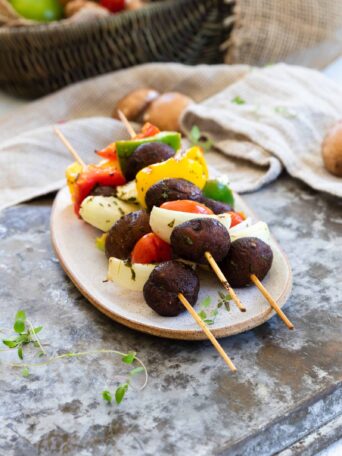 Mushroom Kebabs Served on a platter