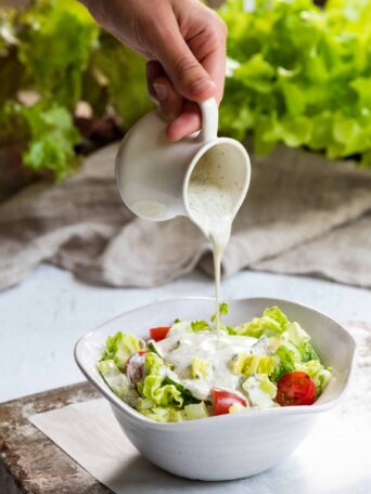 Vegan Ranch Dressing served over a salad