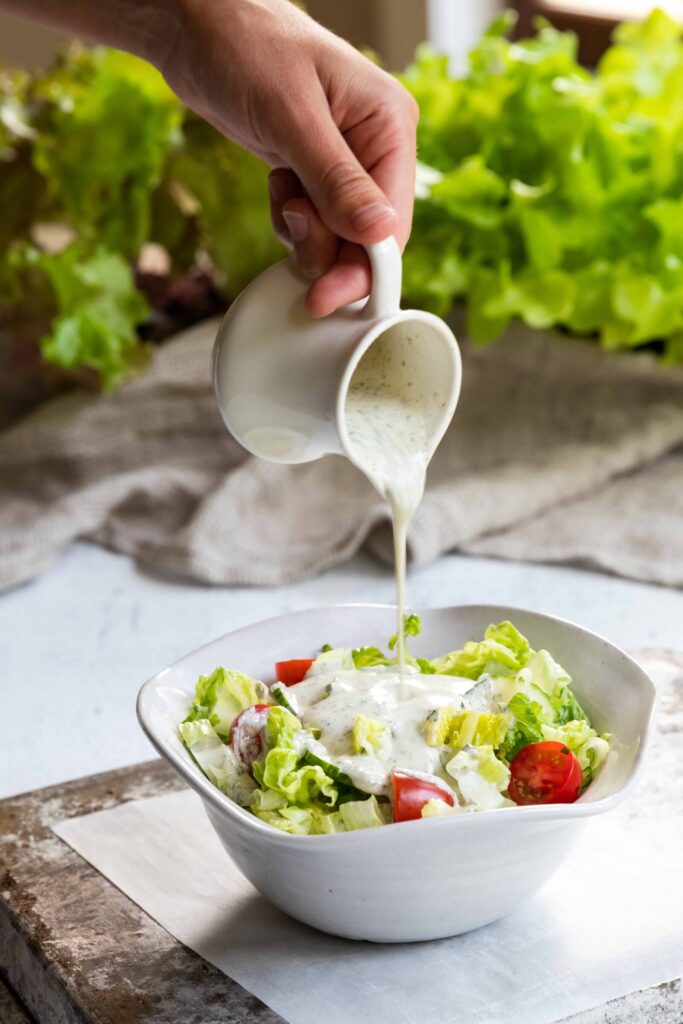 Vegan Ranch Dressing served over a salad