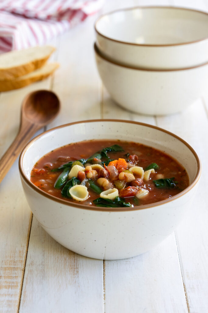 Vegan minestrone soup in a bowl