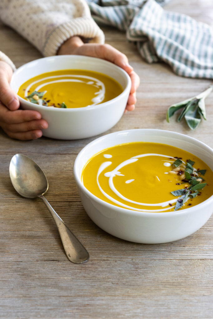 Butternut Squash Soup in a two bowls