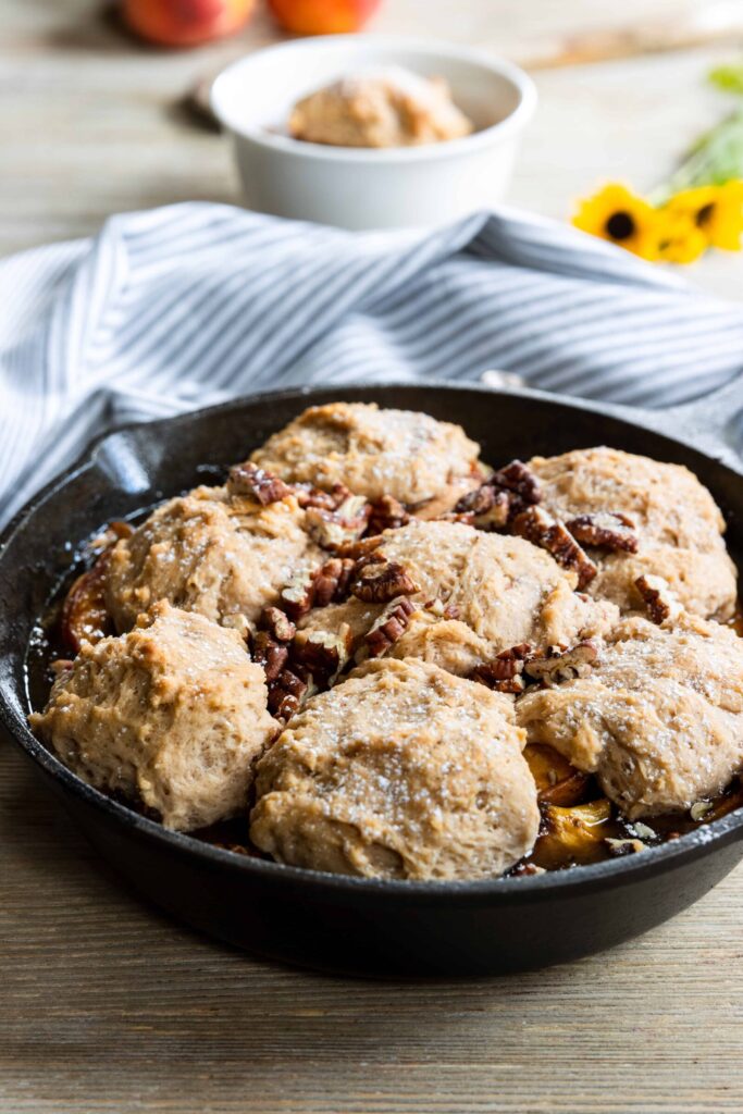 Peach Cobbler in a Cast Iron Pan