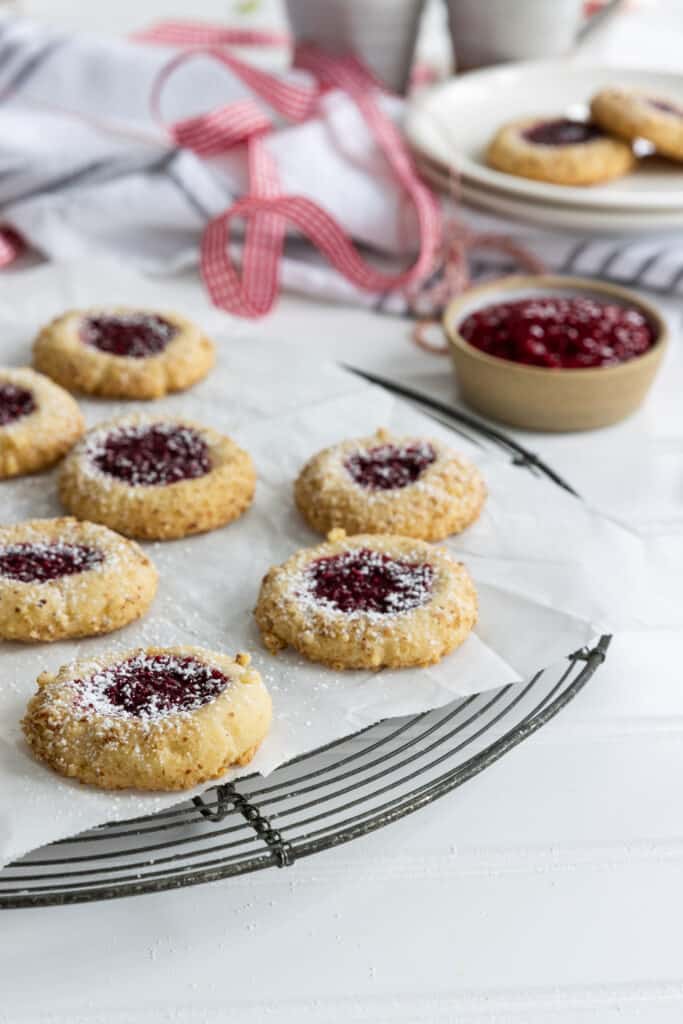 Raspberry Almond Thumbprint Cookies