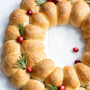 Dinner Roll Wreath with Fresh Rosemary and Cranberries