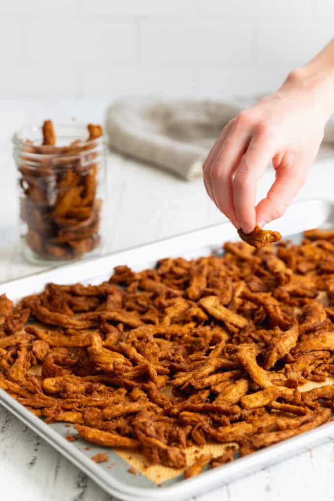 Easy Vegan Jerky on a Baking Sheet Tray