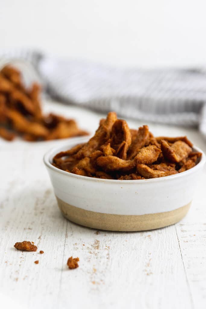 Vegan Jerky in a Rustic Bowl