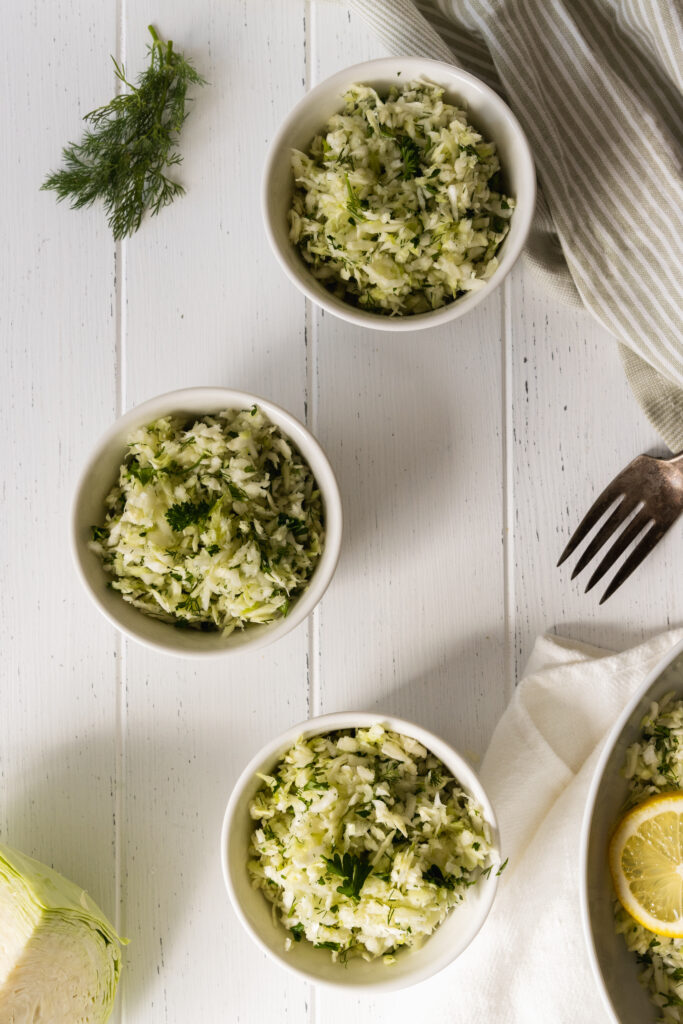 Fresh Coleslaw in three bowls