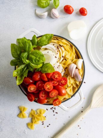 One-Pot Cherry Tomato & Basil Pasta in a pot