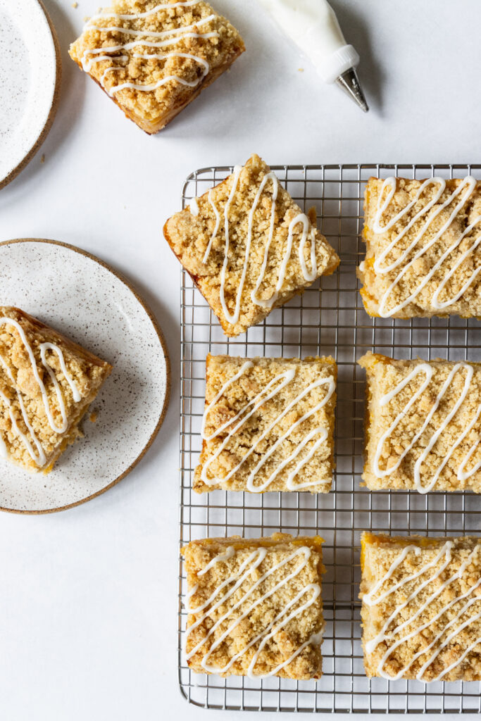 Amazing Peach Bars on a cooling rack