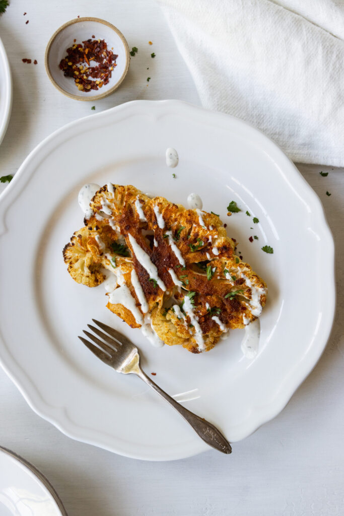 Cauliflower Steak with Vegan Ranch Dressing