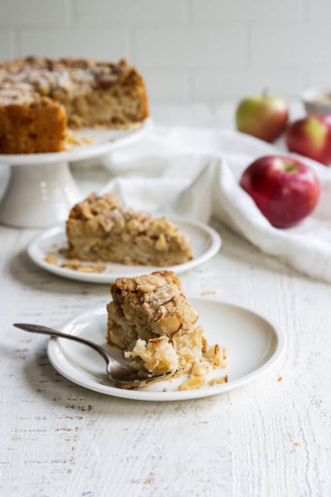 Apple Almond Cake served with a fork