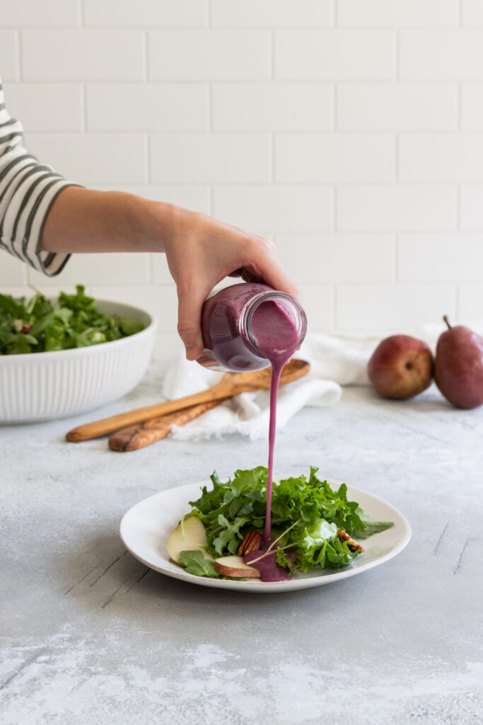 Pear Pecan Green Salad with dressing