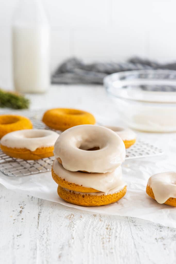 Stacked Pumpkin Donuts with Maple Glaze