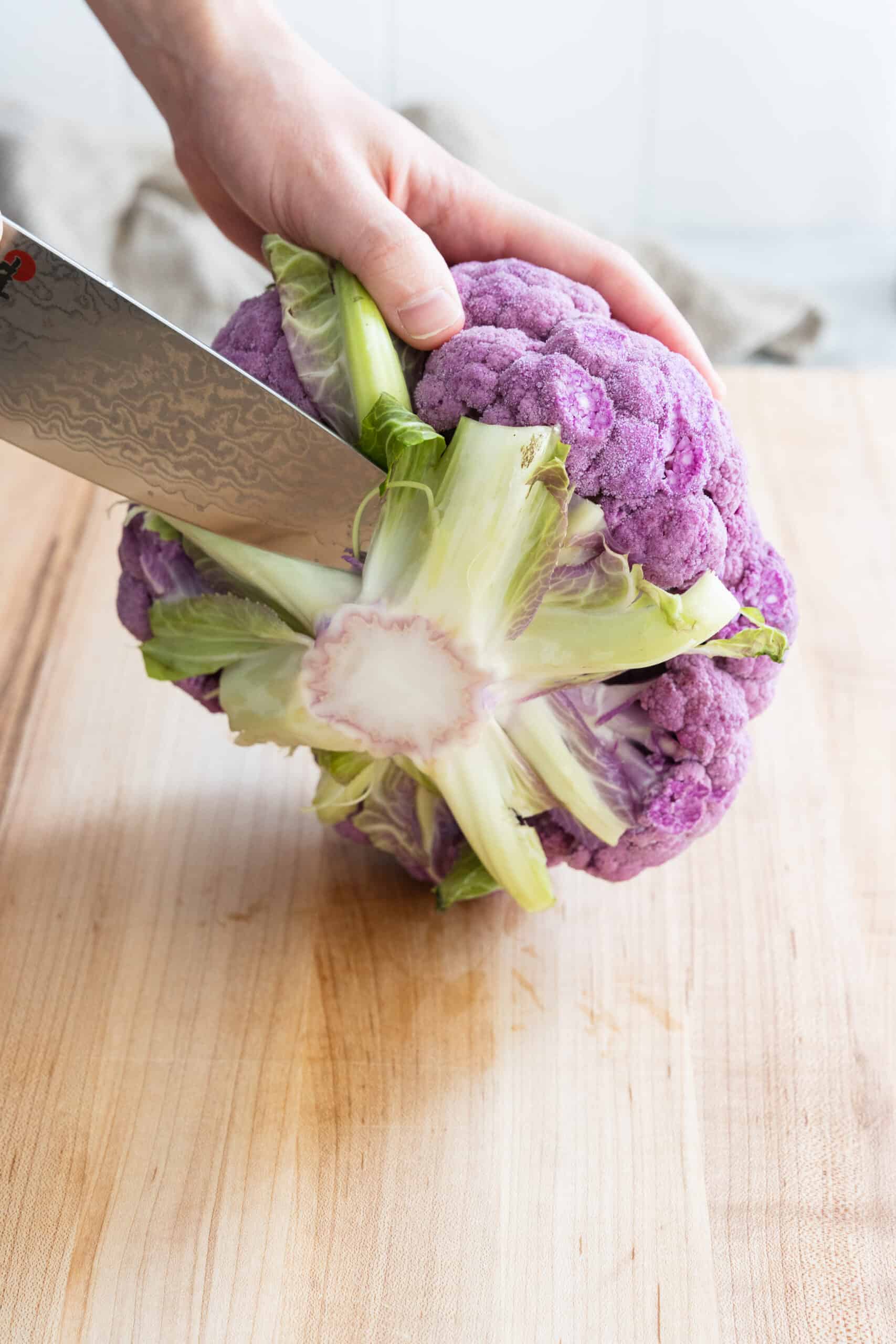Removing the Stem from the Purple Cauliflower