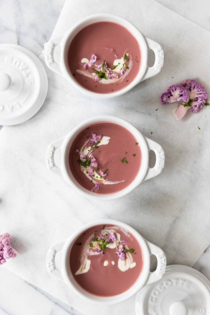 Purple Cauliflower Soup with Cashew Cream