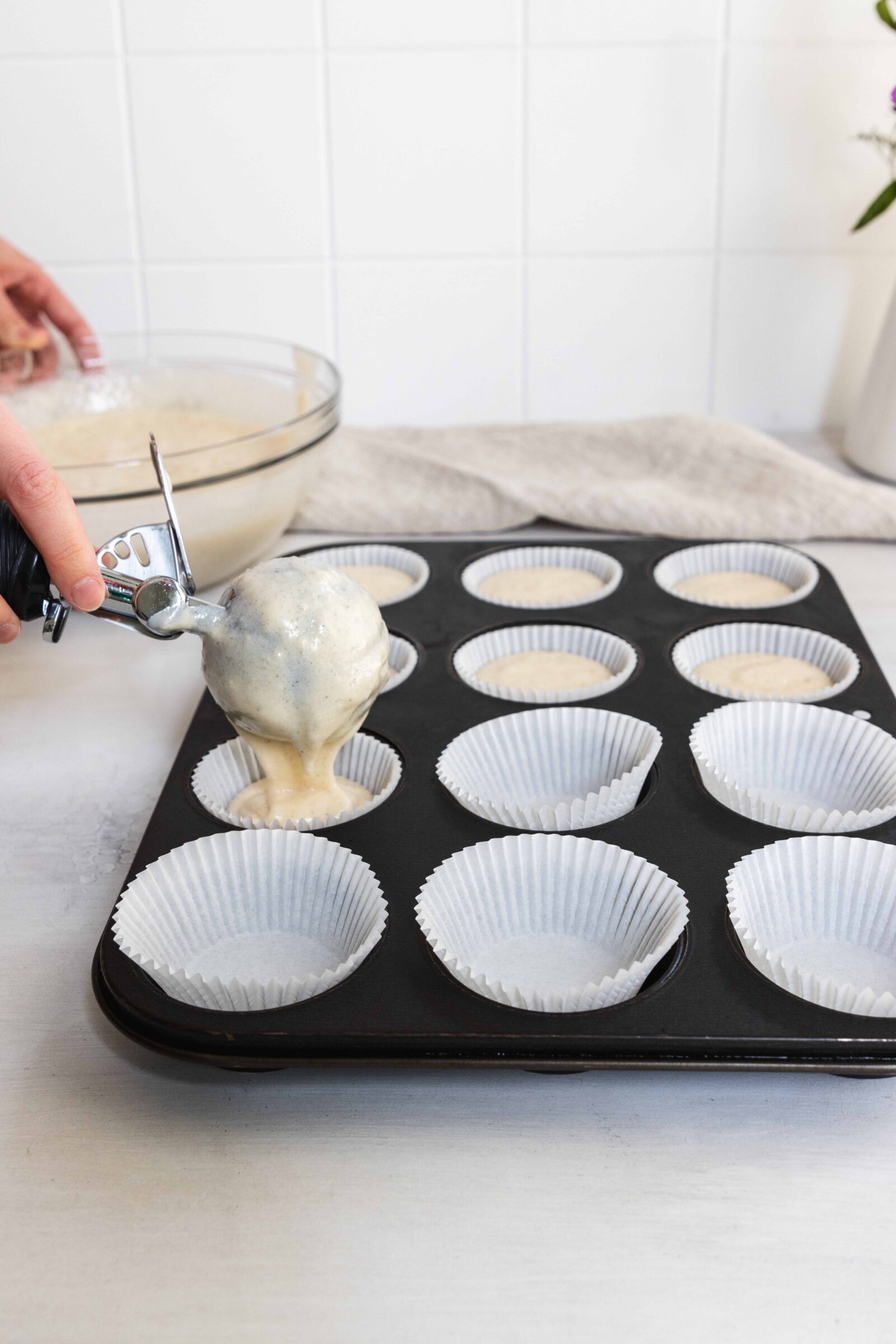 Filling the cupcake tin