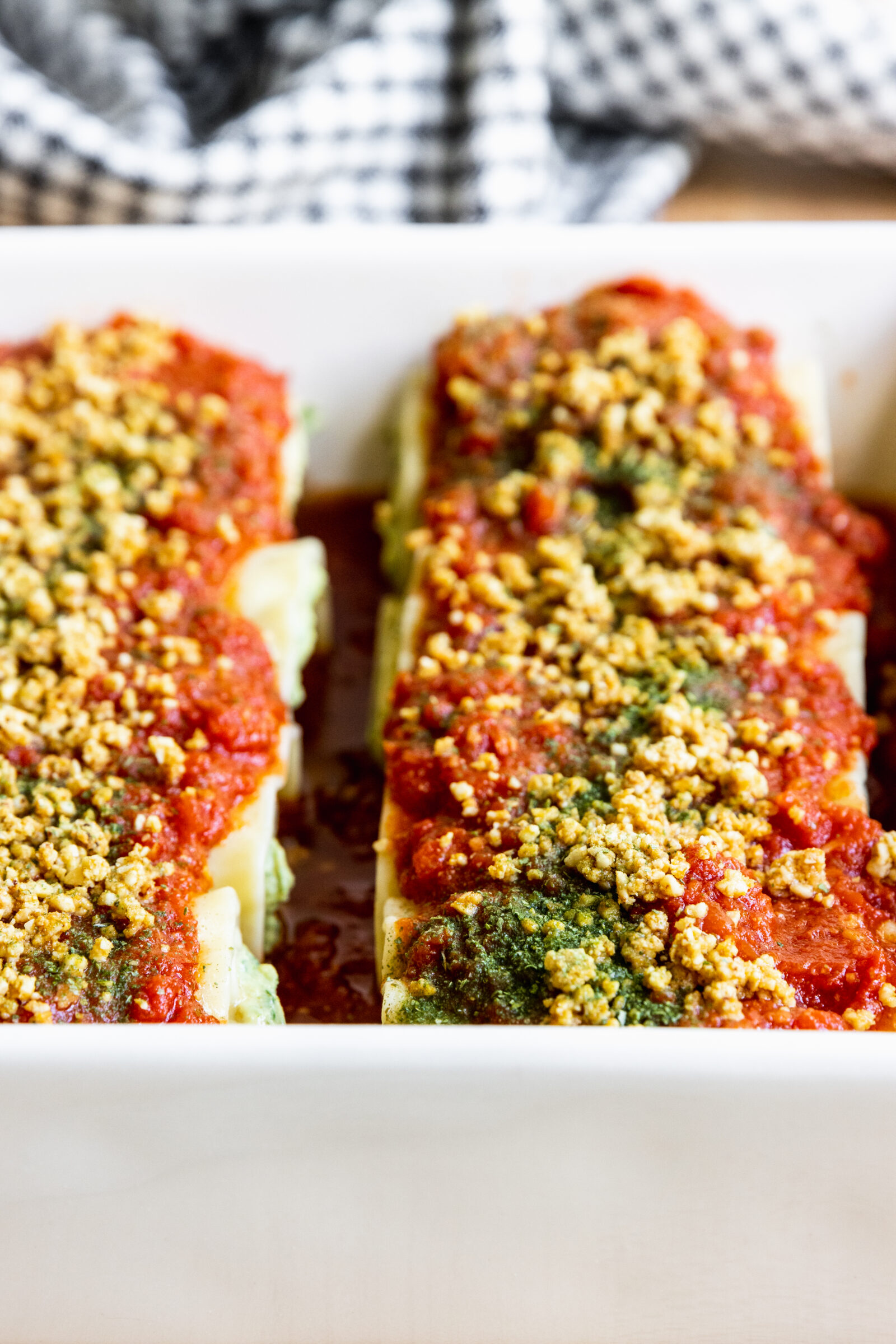 Lasagna Roll Ups in a Baking dish