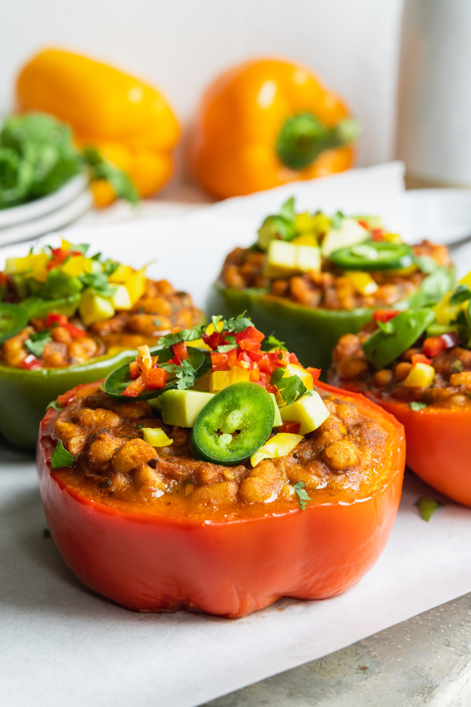 Stuffed Red and Green Peppers