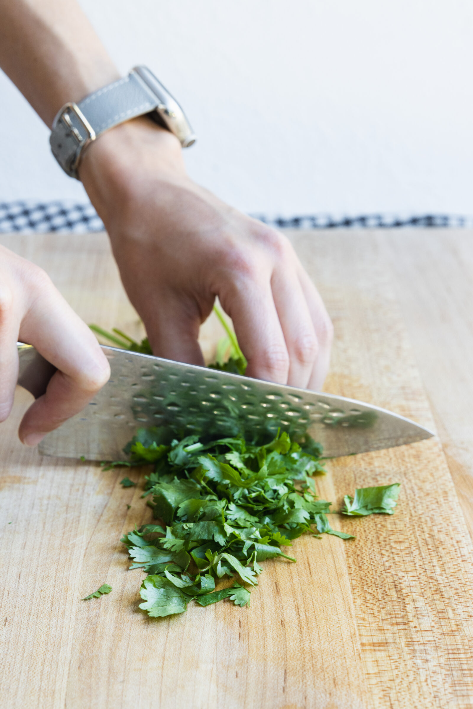 Chopping fresh cilantro