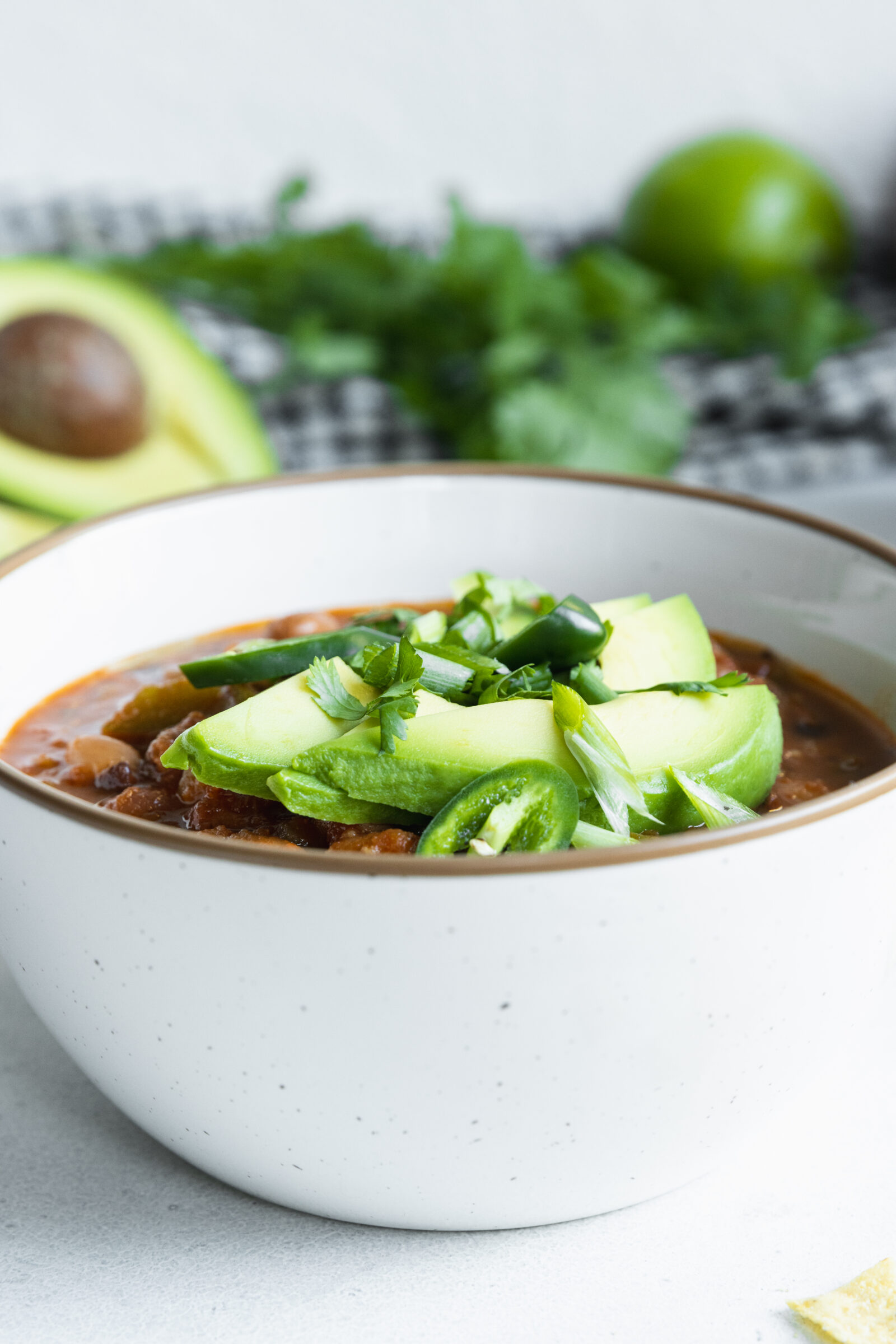 Plant based chili served in a bowl