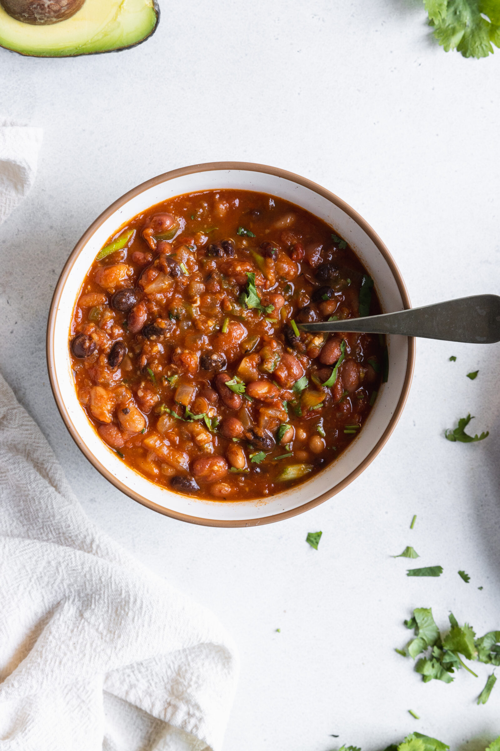 Plant-Based Chili Recipe in the White Bowl