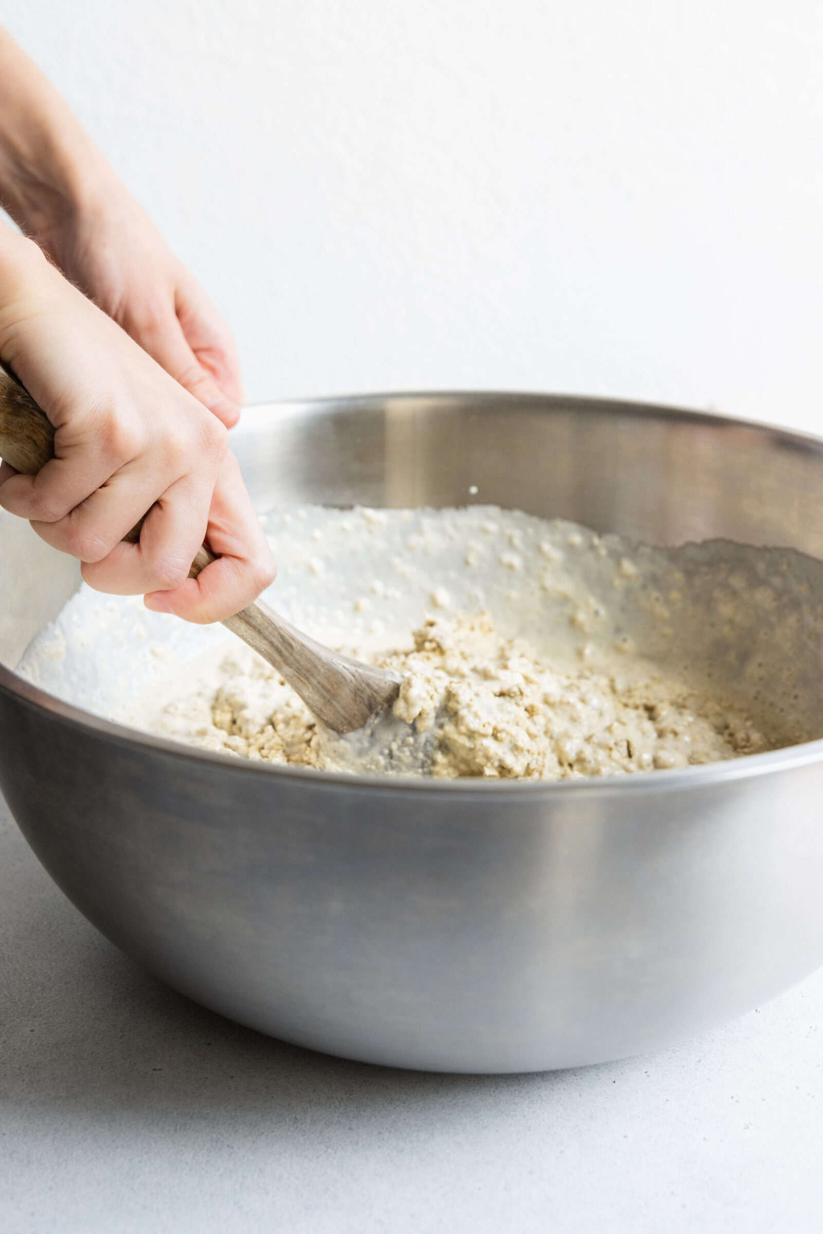 Mixing together the wet and dry ingredients for the vegan turkey roast