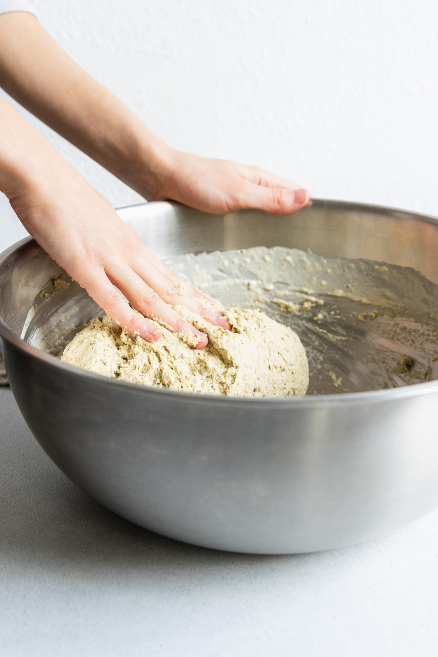 Kneading the vegan turkey roast dough