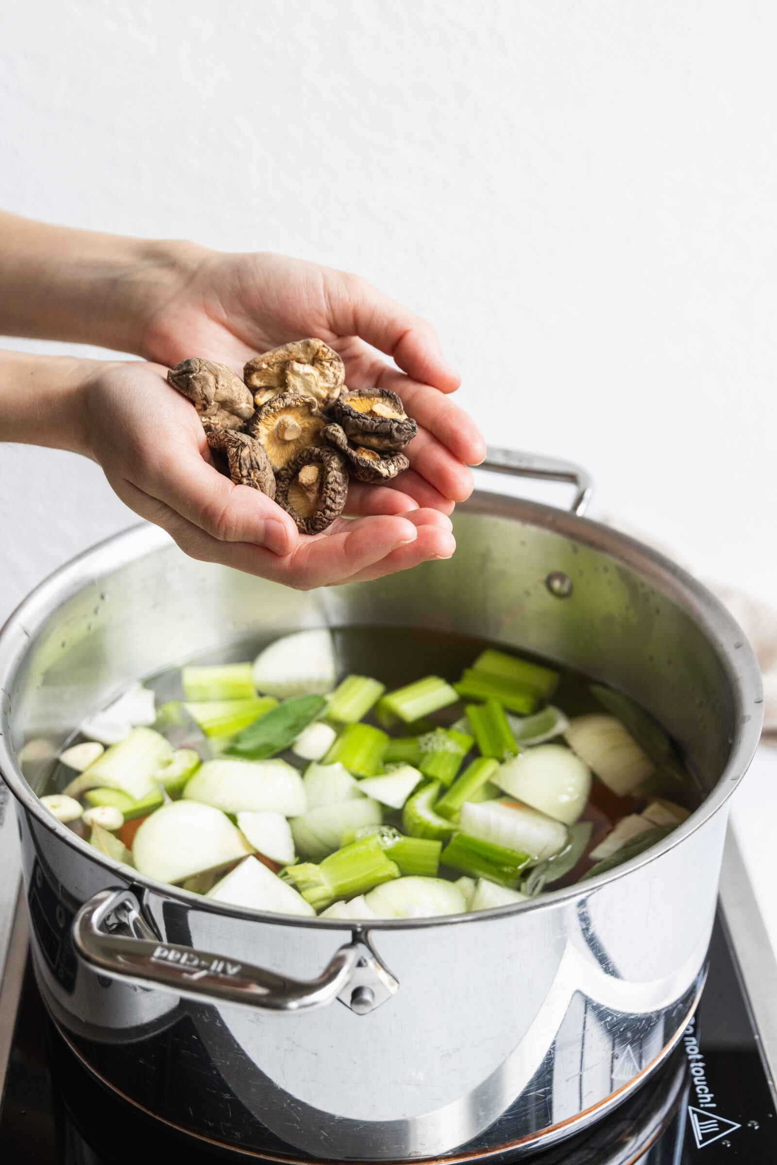 Adding dried mushrooms to the broth